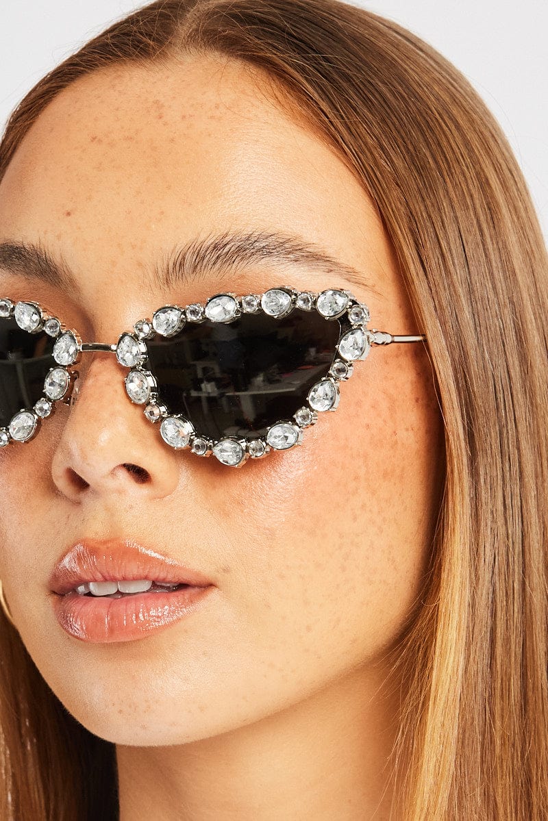 Silver Cat Eye Rhinestone Sunglasses Ally Fashion