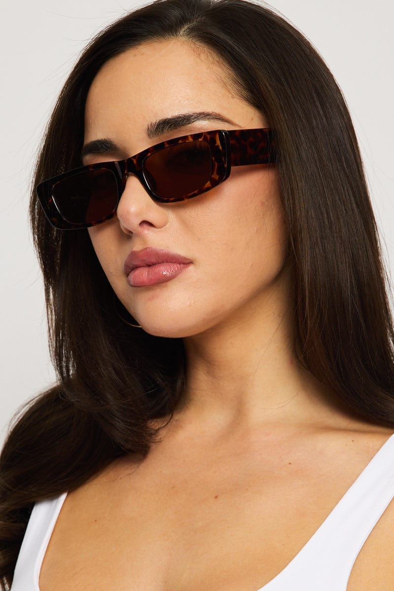 Brown Animal Print Square Sunglasses for Ally Fashion