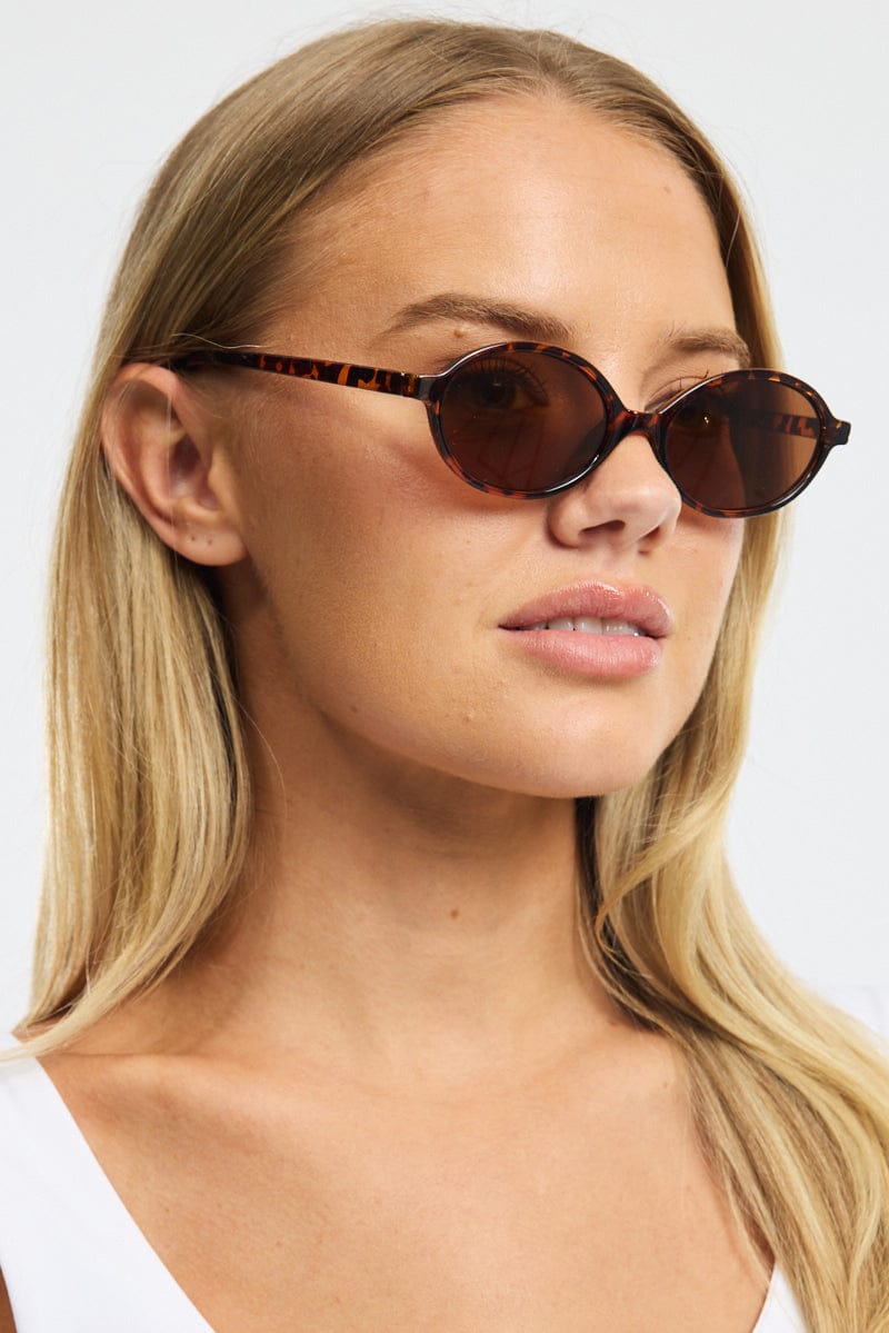Brown Animal Print Oval Sunglasses for Ally Fashion