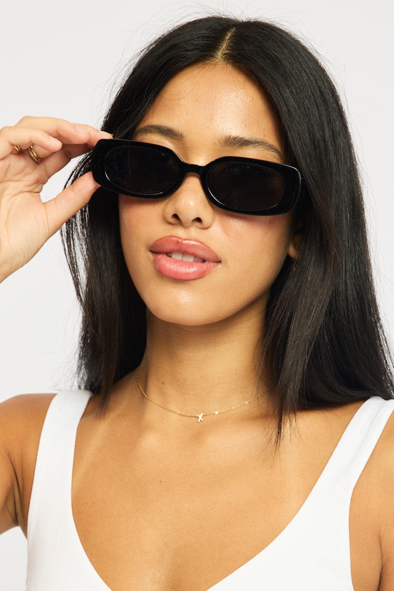 Black Animal Print Rectangular Sunglasses for Ally Fashion