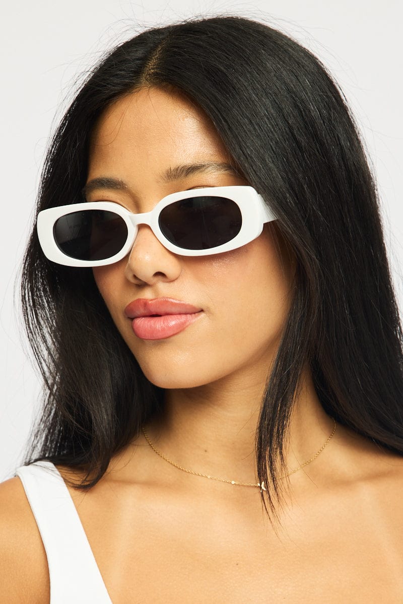 White Animal Print Rectangular Sunglasses for Ally Fashion