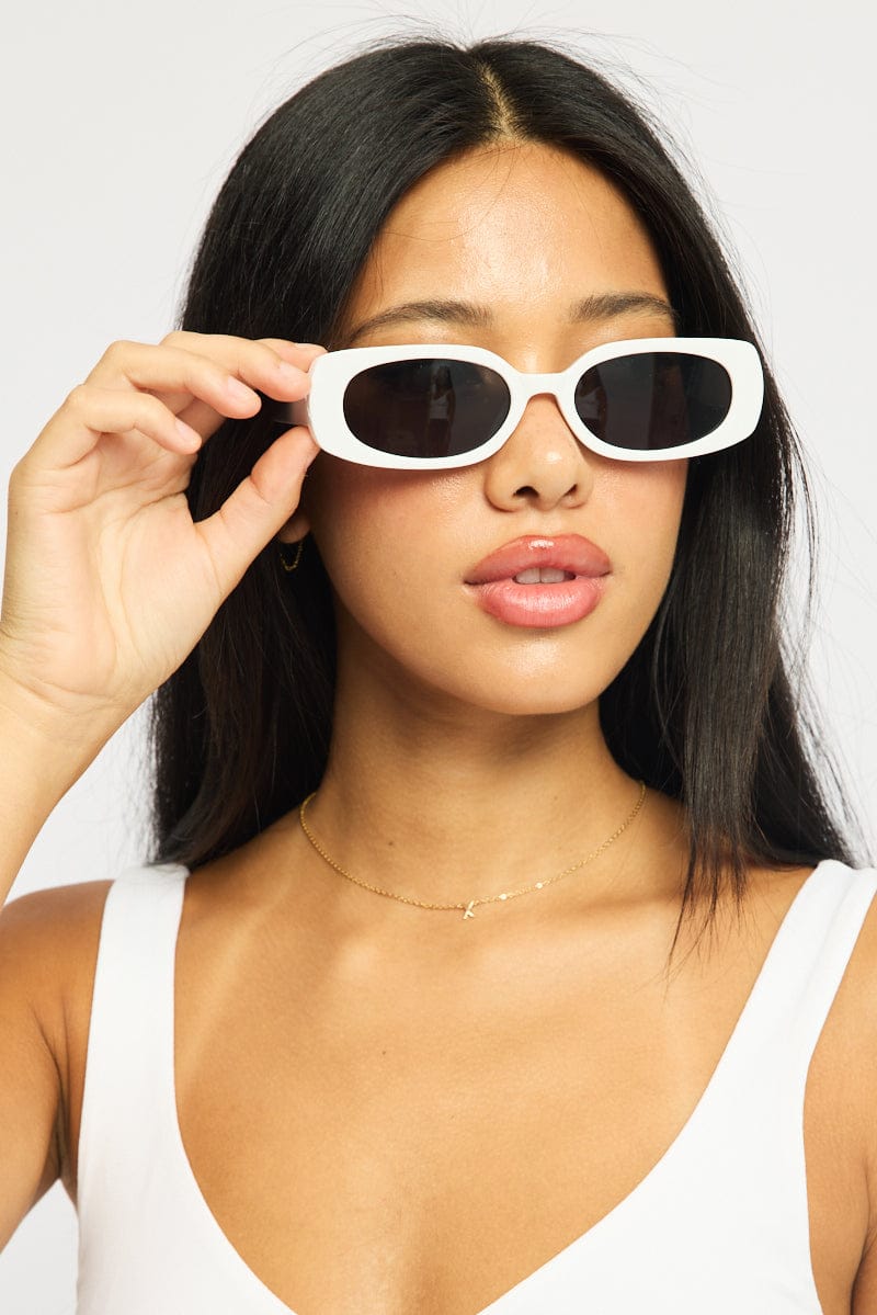 White Animal Print Rectangular Sunglasses for Ally Fashion