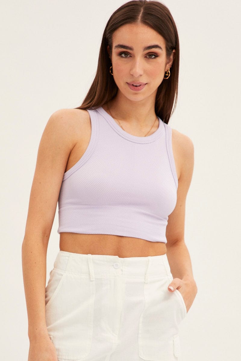 Lilac Tank Top Sleeveless Crew Neck Seamless for Ally Fashion