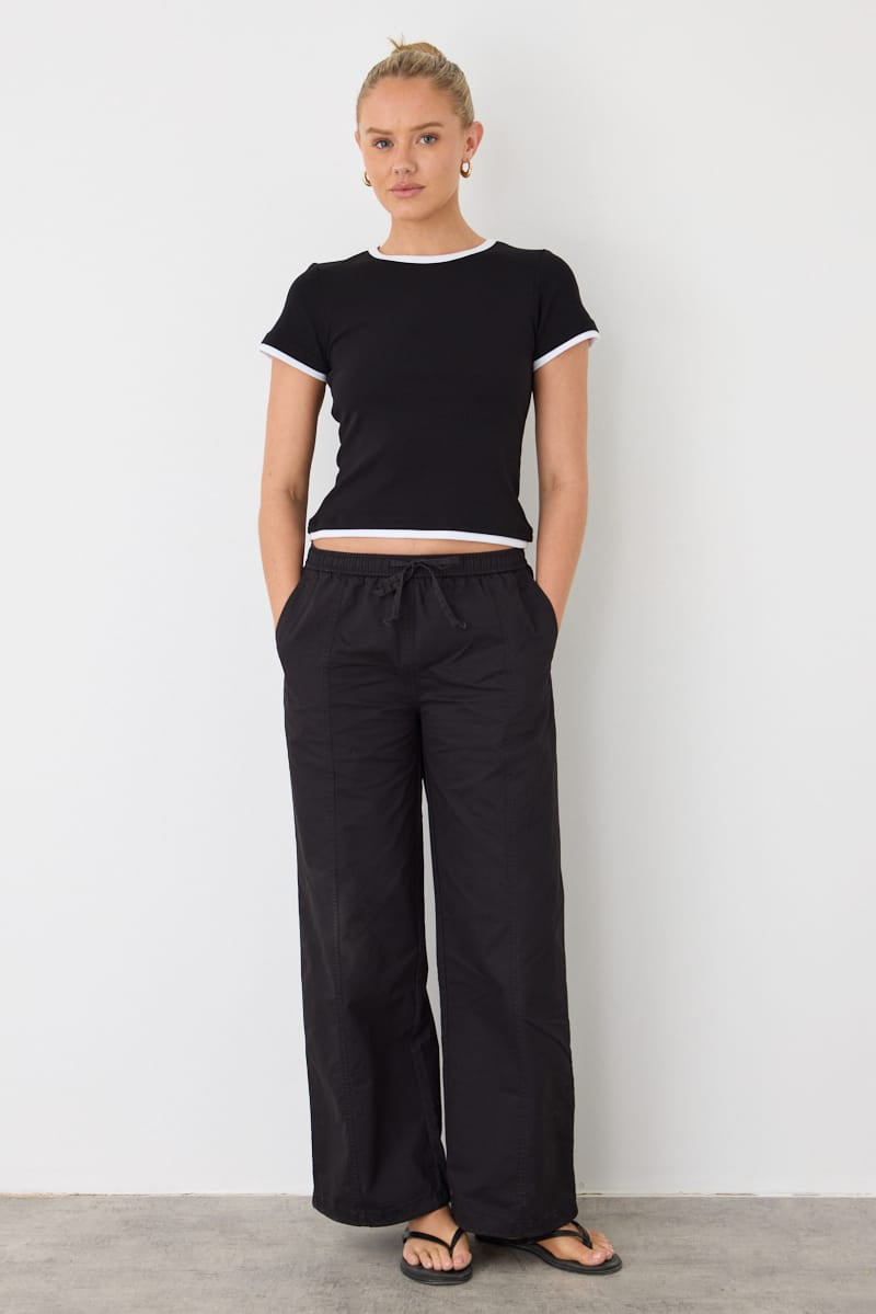 Black Contrast Tshirt Short Sleeve Crew Neck Slim Fit for Ally Fashion