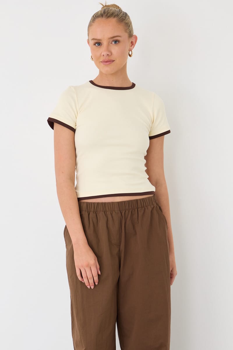 Yellow Contrast Tshirt Short Sleeve Crew Neck Slim Fit for Ally Fashion