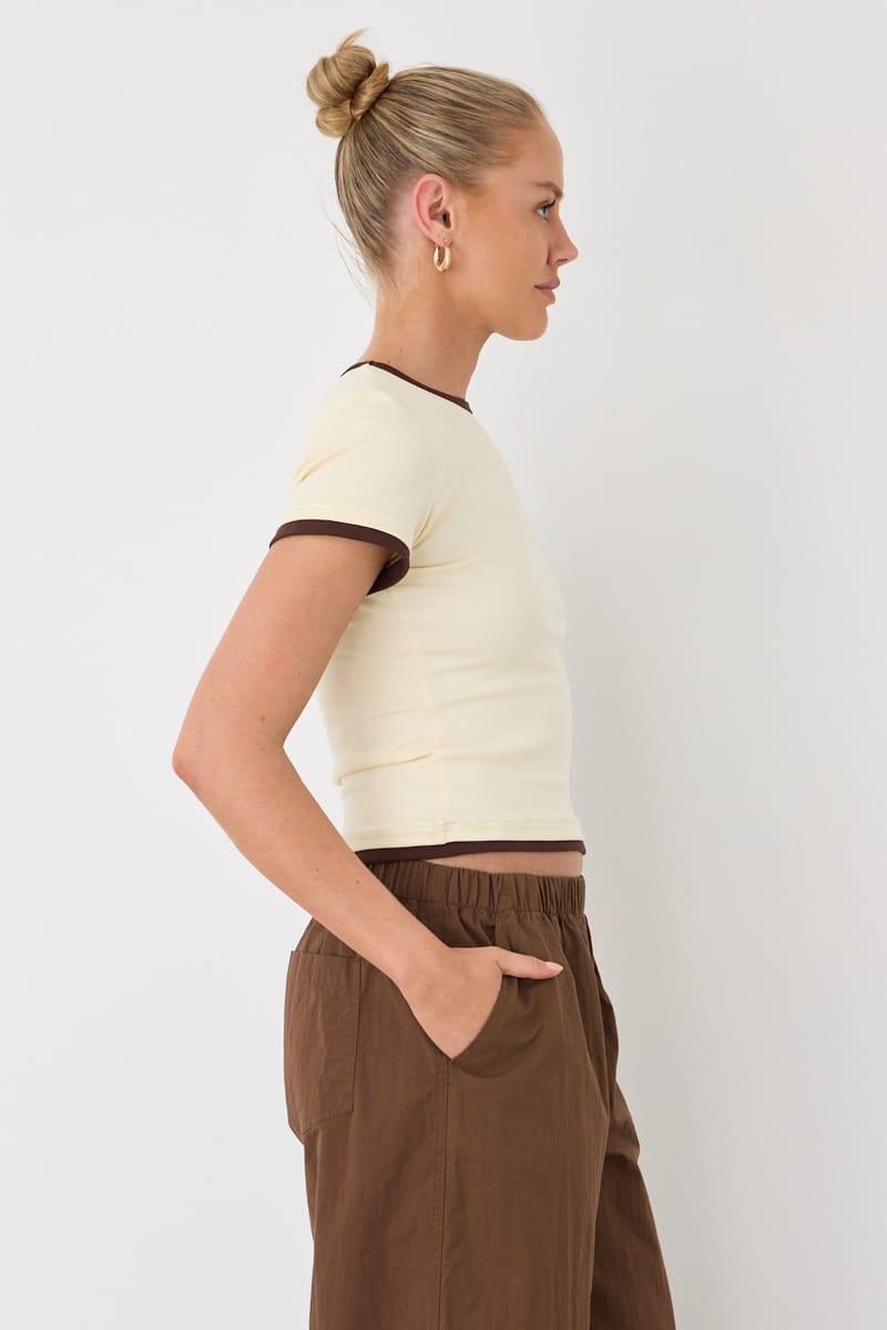 Yellow Contrast Tshirt Short Sleeve Crew Neck Slim Fit for Ally Fashion