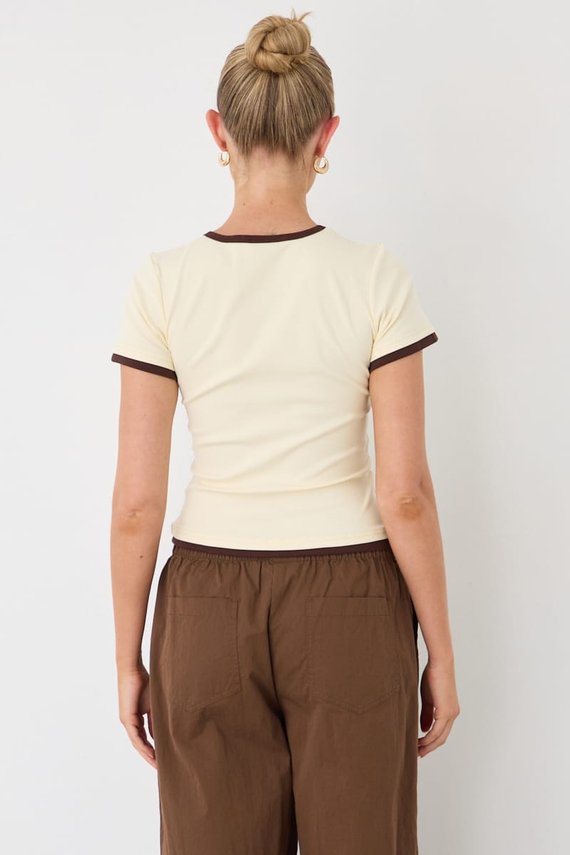 Yellow Contrast Tshirt Short Sleeve Crew Neck Slim Fit for Ally Fashion
