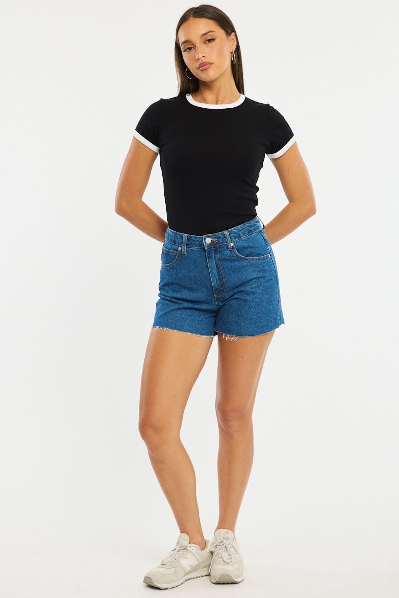 Black Contrast Top Short Sleeve for Ally Fashion