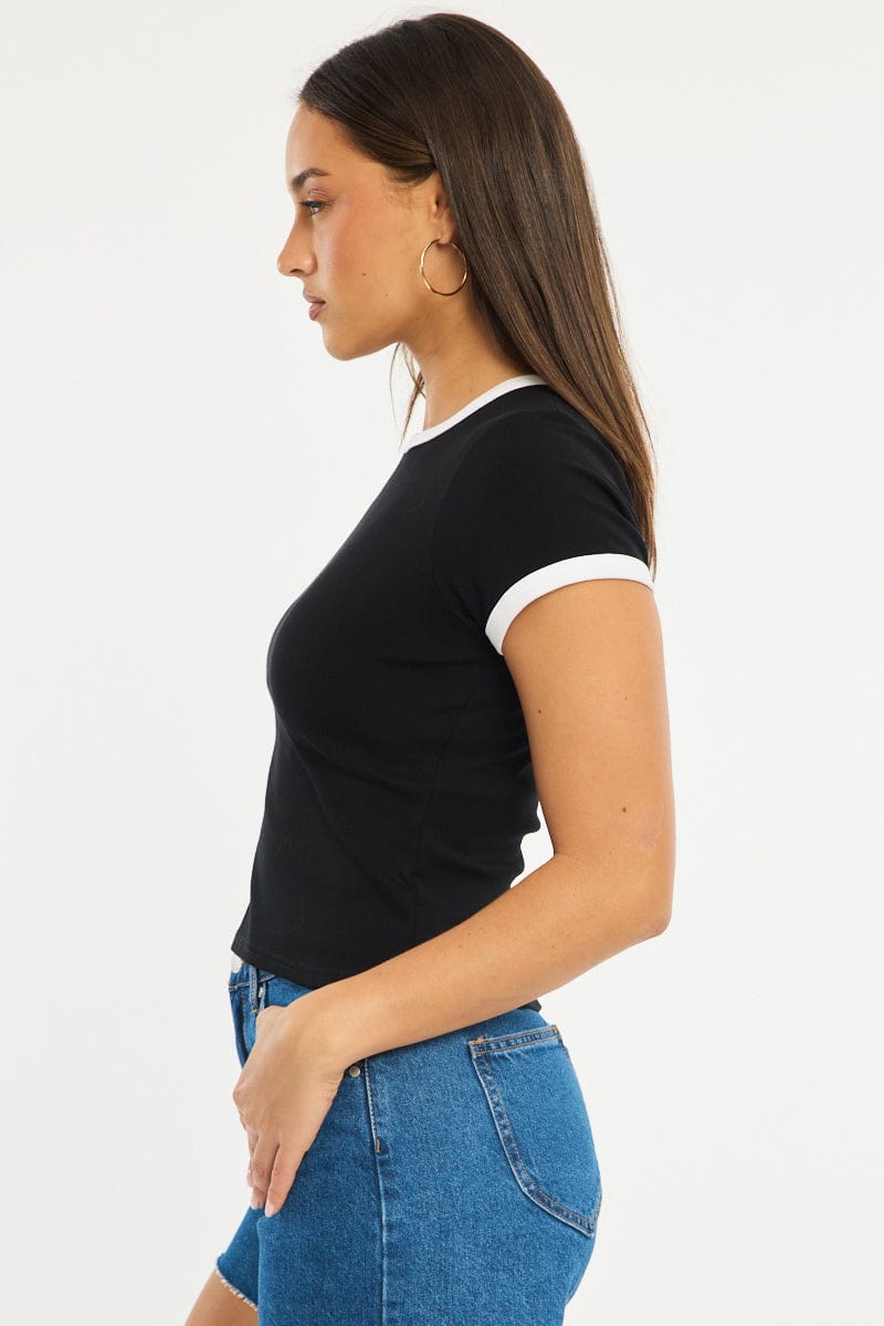 Black Contrast Top Short Sleeve for Ally Fashion