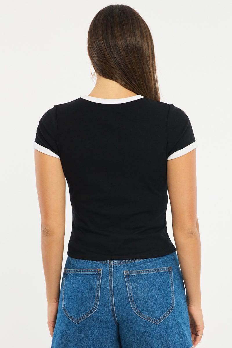 Black Contrast Top Short Sleeve for Ally Fashion