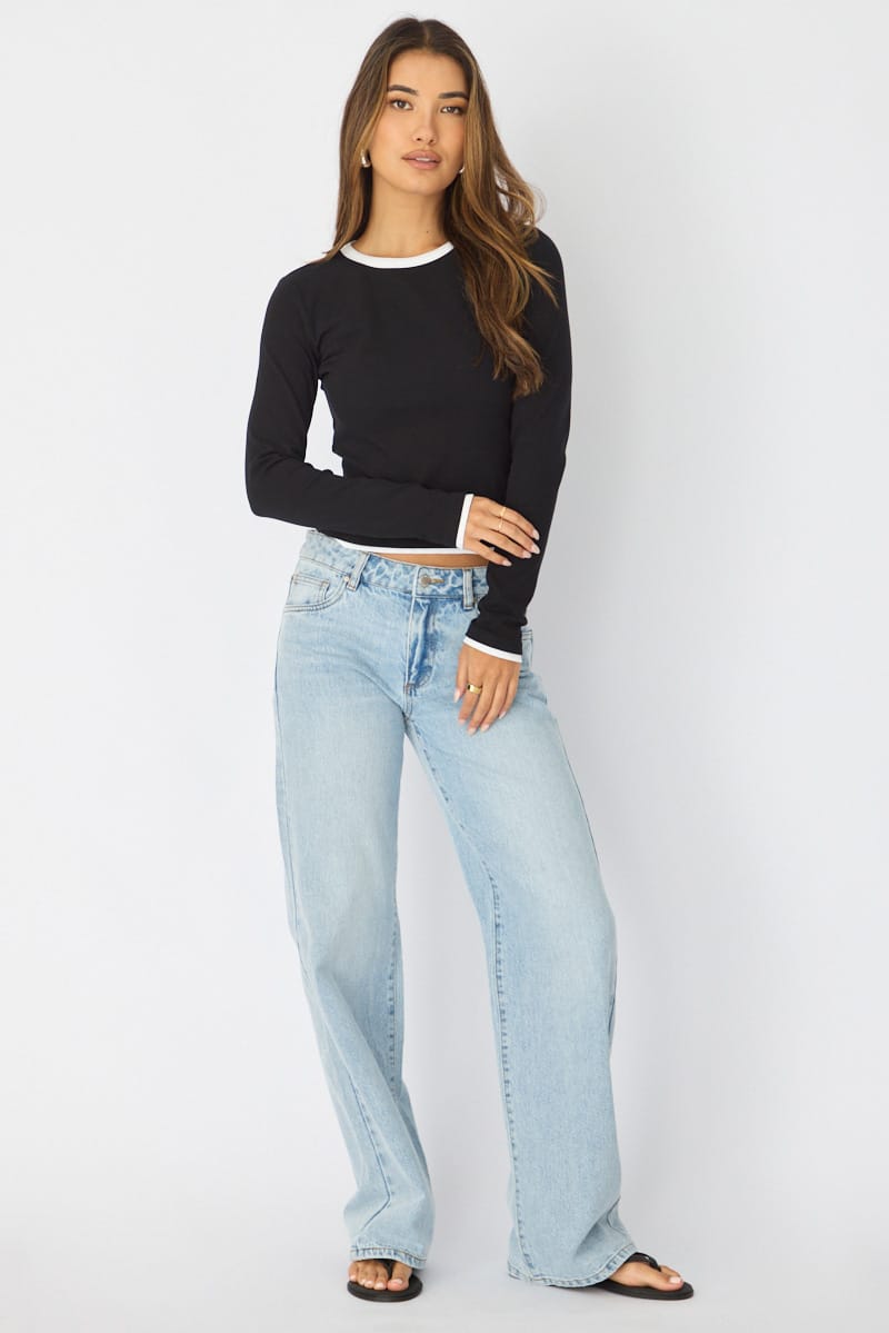 Black Short Sleeve Contrast Binding T-shirt for Ally Fashion