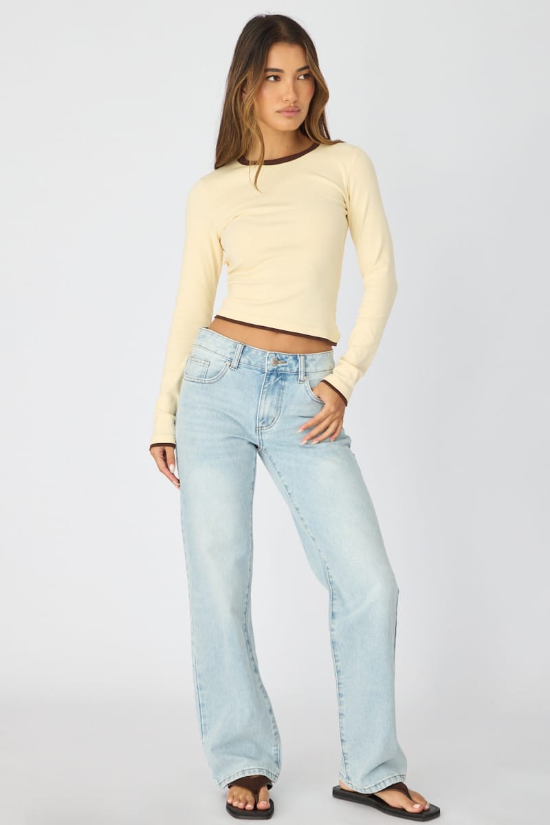 Yellow Short Sleeve Contrast Binding T-shirt for Ally Fashion