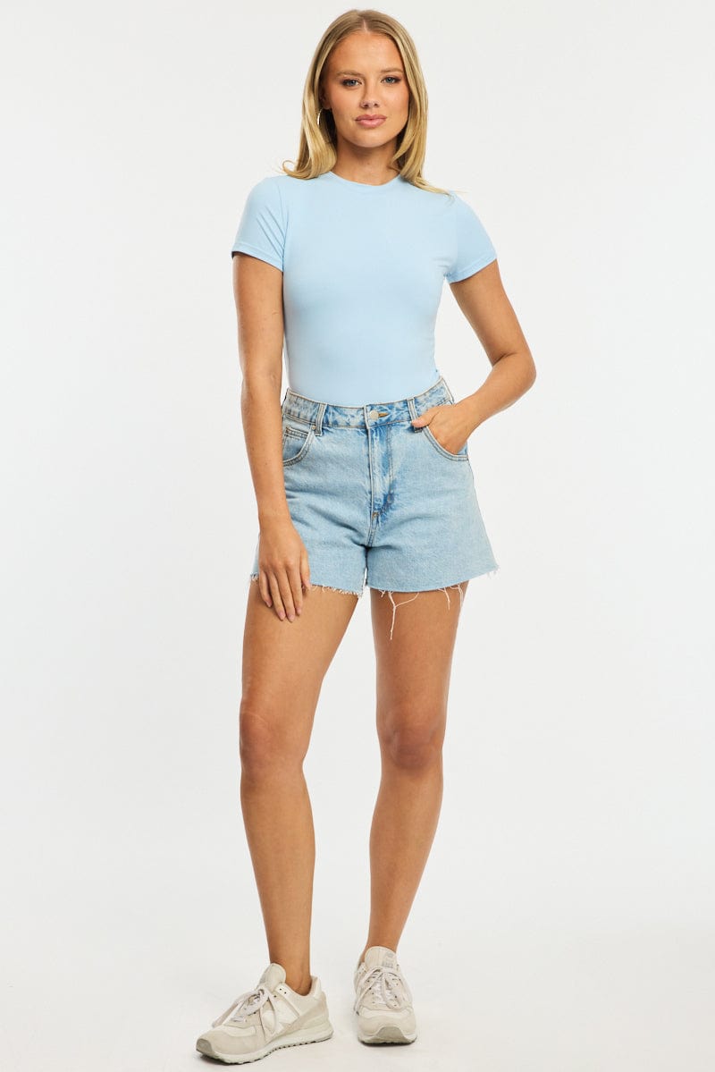 Blue T-shirt Short Sleeve Crew Neck for Ally Fashion
