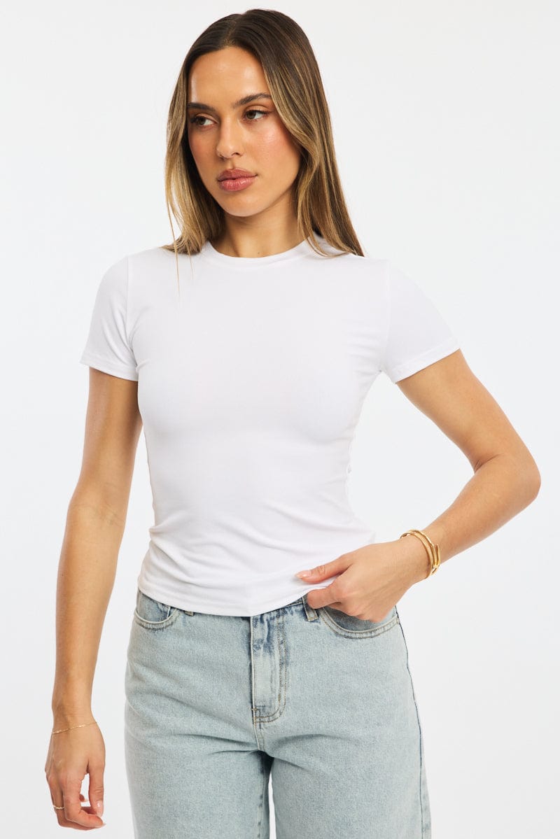 White T-shirt Short Sleeve Crew Neck for Ally Fashion