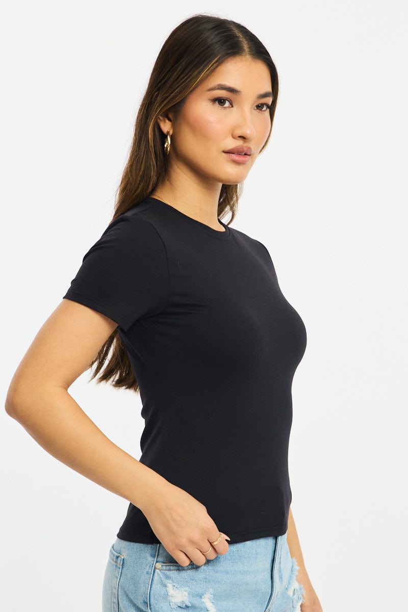 Black Supersoft Crew Neck Short Sleeve for Ally Fashion