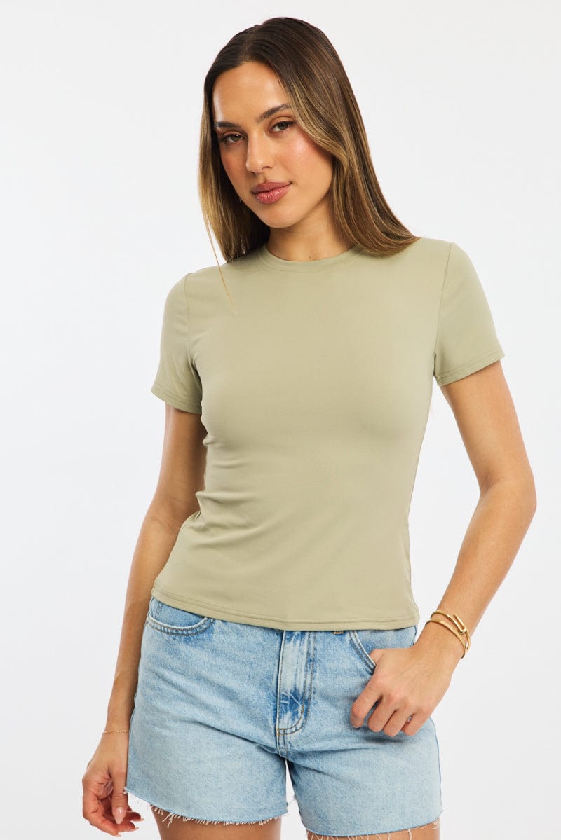 Green Supersoft Crew Neck Short Sleeve for Ally Fashion