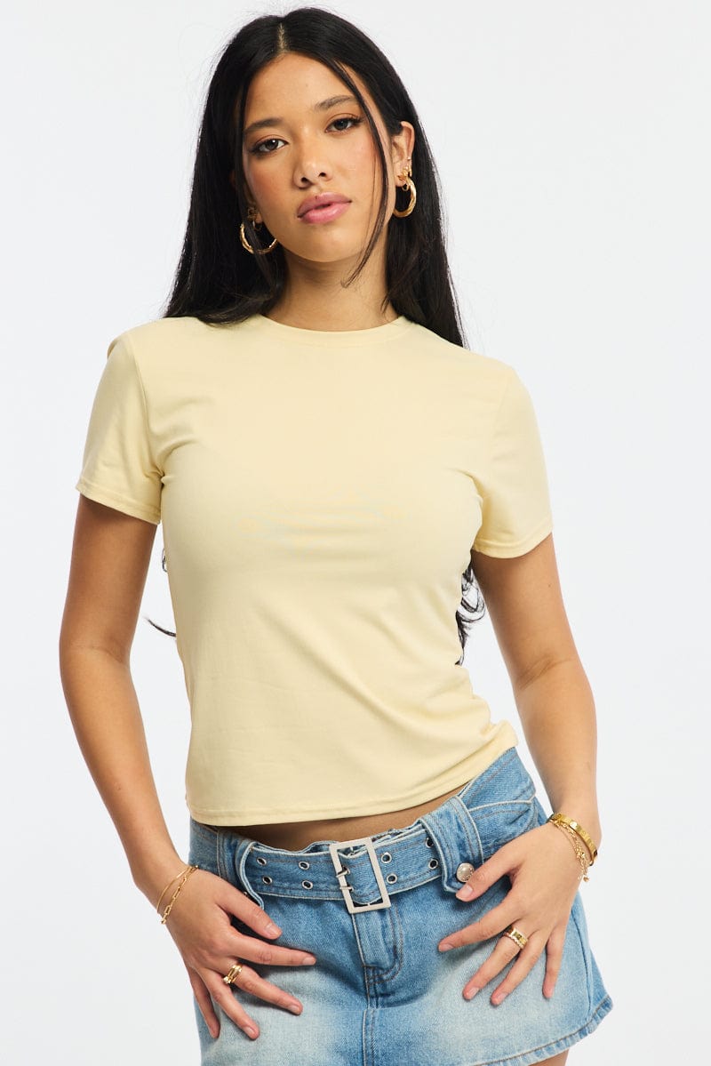 Yellow Supersoft Crew Neck Short Sleeve for Ally Fashion