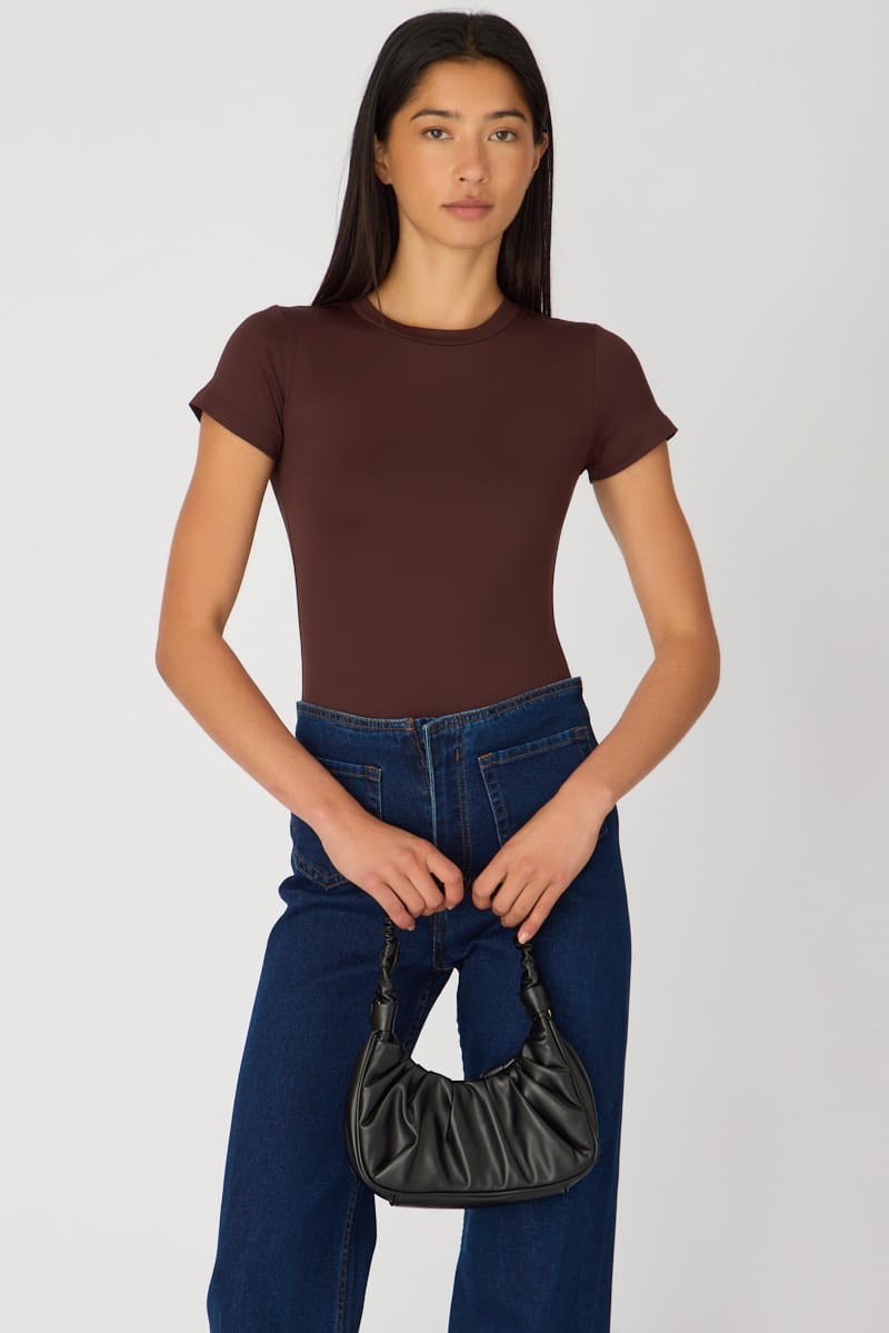 Brown Supersoft Crew Neck Short Sleeve for Ally Fashion