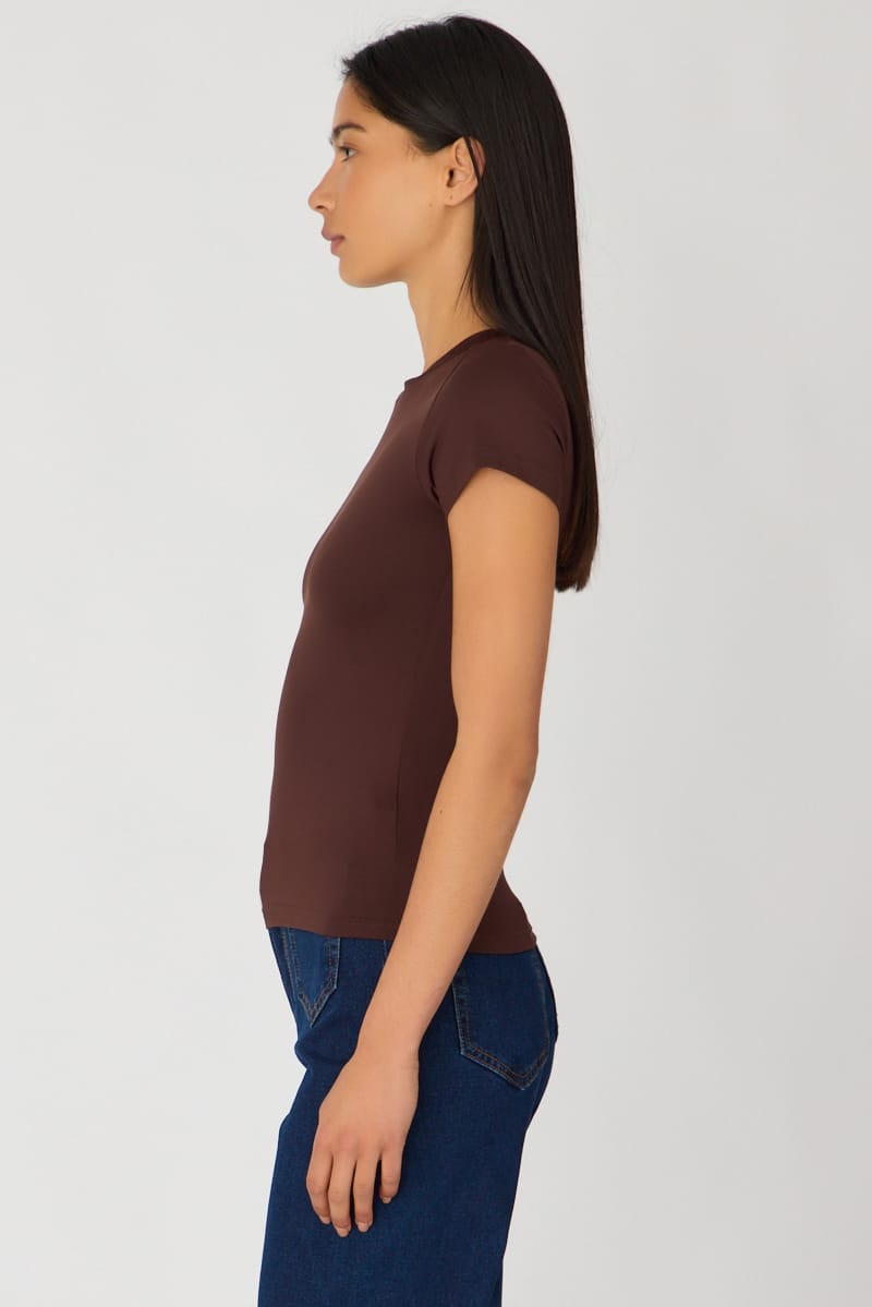 Brown Supersoft Crew Neck Short Sleeve for Ally Fashion