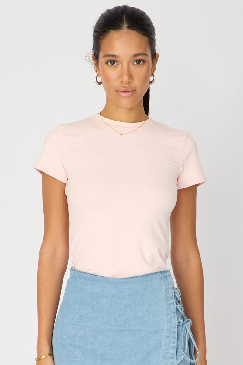 Pink Supersoft Crew Neck Short Sleeve for Ally Fashion