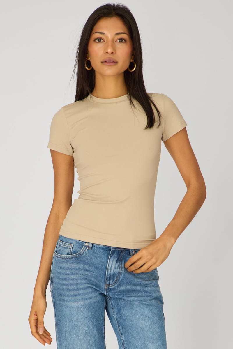 Brown Supersoft Crew Neck Short Sleeve for Ally Fashion