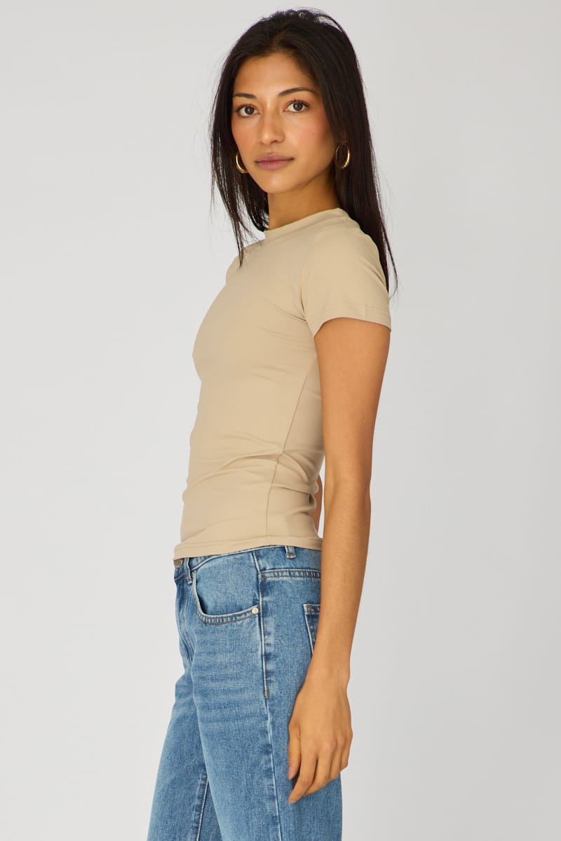 Brown Supersoft Crew Neck Short Sleeve for Ally Fashion