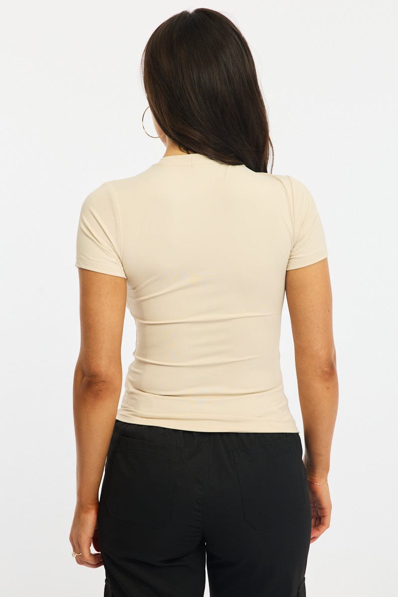 Beige Supersoft Crew Neck Short Sleeve for Ally Fashion
