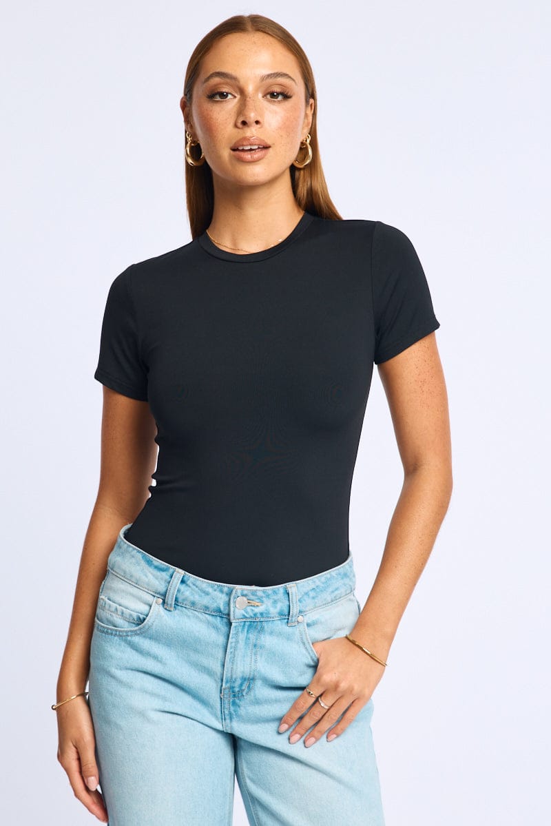 Black Supersoft Crew Neck Short Sleeve for Ally Fashion