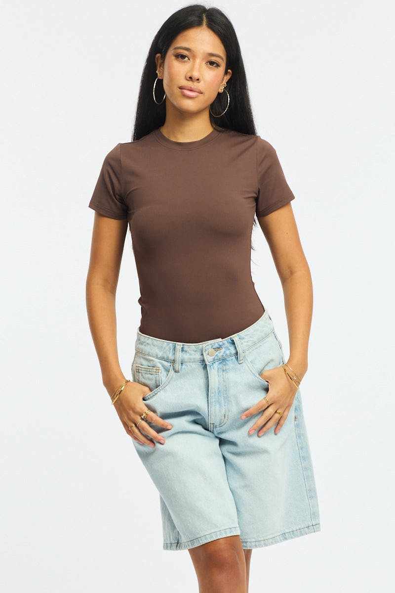 Brown Supersoft Crew Neck Short Sleeve for Ally Fashion