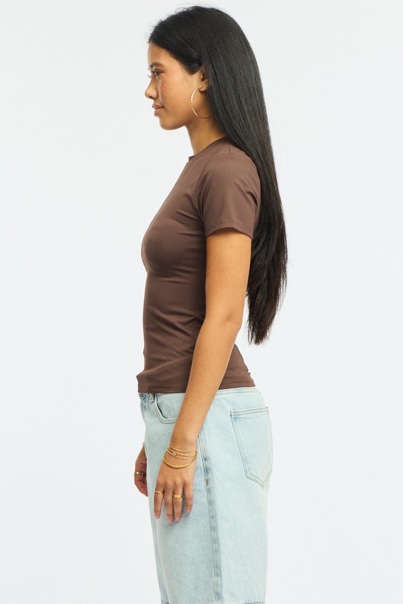 Brown Supersoft Crew Neck Short Sleeve for Ally Fashion