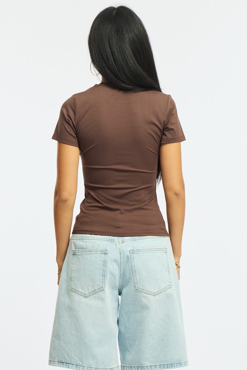Brown Supersoft Crew Neck Short Sleeve for Ally Fashion