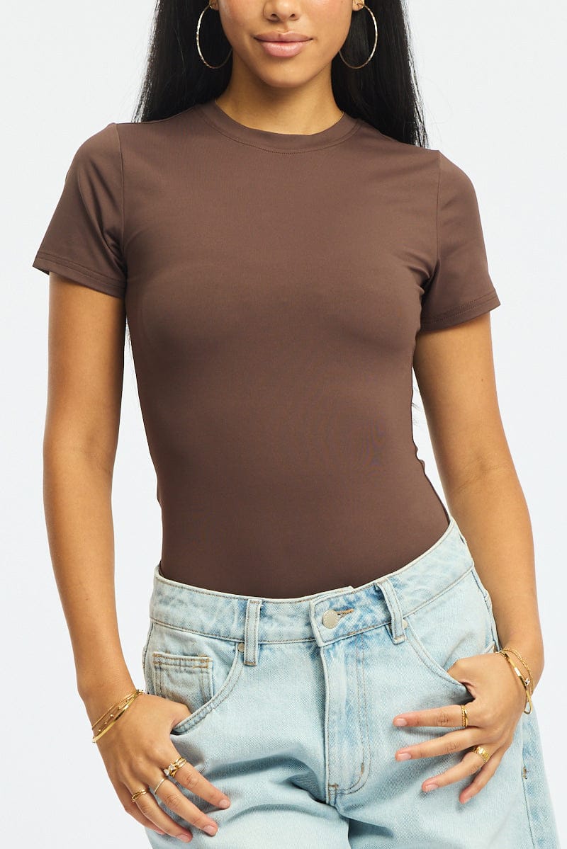 Brown Supersoft Crew Neck Short Sleeve for Ally Fashion