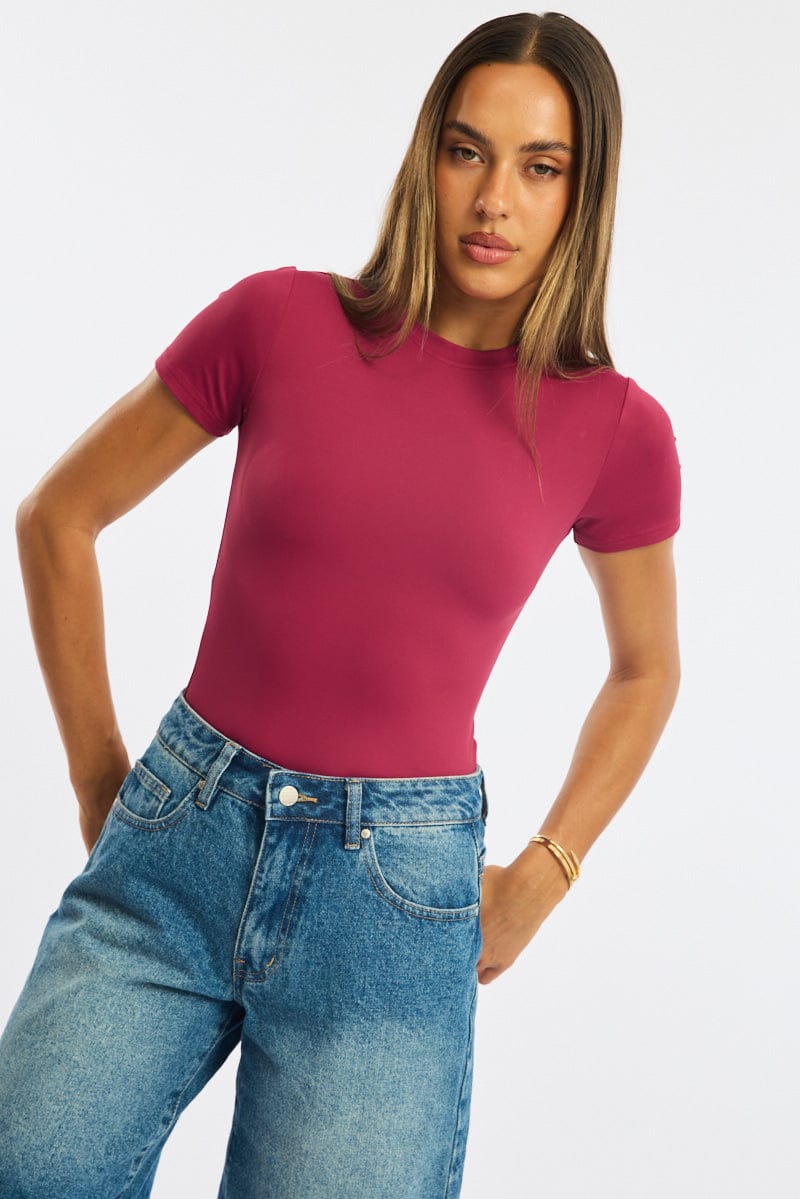 Red Supersoft Crew Neck Short Sleeve for Ally Fashion