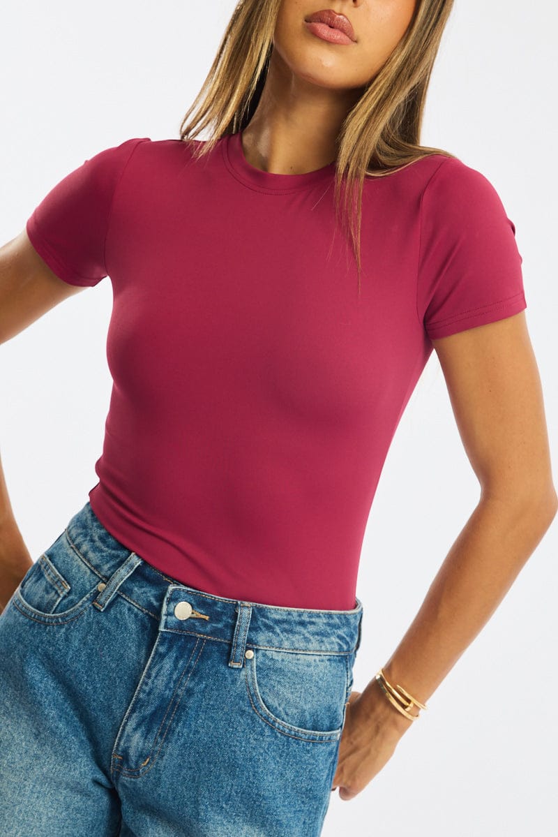 Red Supersoft Crew Neck Short Sleeve for Ally Fashion