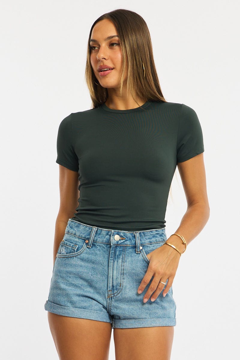 Green Supersoft Crew Neck Short Sleeve for Ally Fashion