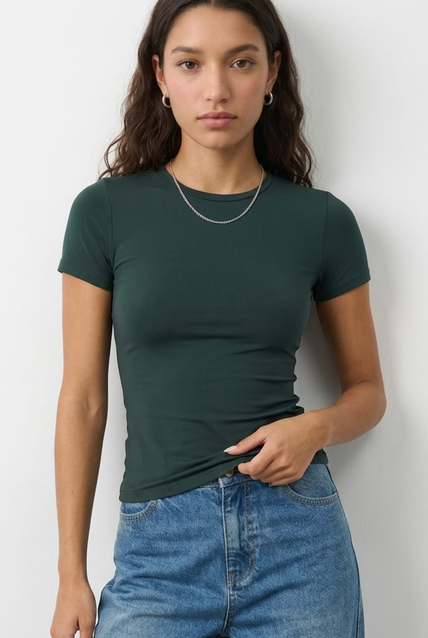 Green Supersoft Crew Neck Short-Sleeve from Ally Fashion