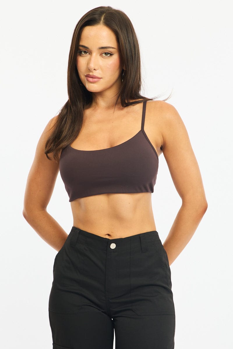 Brown Bralette Cropped Scoop Neck for Ally Fashion
