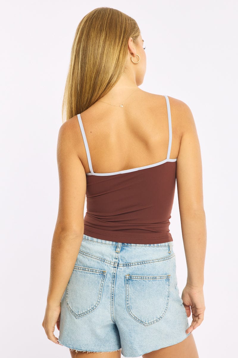 Brown Scoop Neck Singlet Tank Top for Ally Fashion