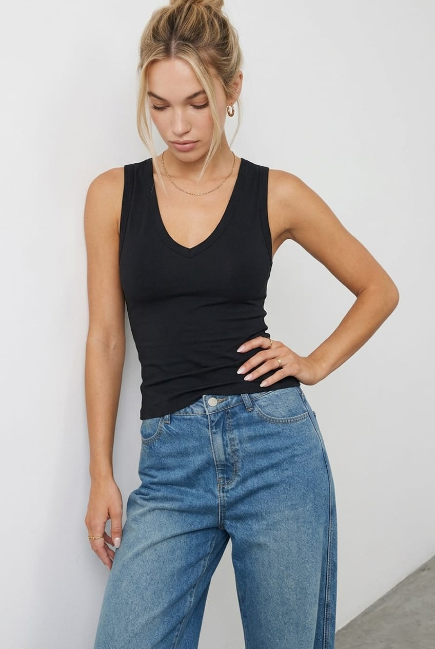 Black Tank Sleeveless V-neck for Ally Fashion