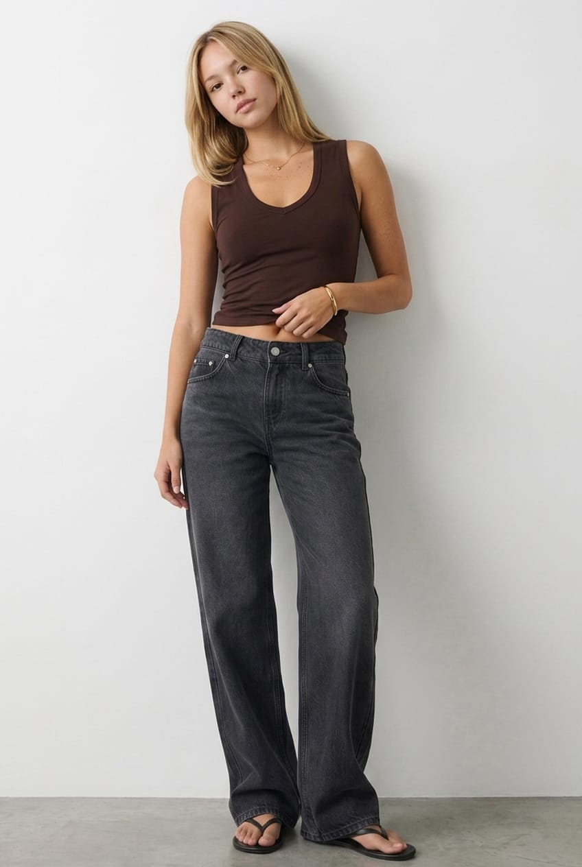 Brown Tank Sleeveless V-neck for Ally Fashion