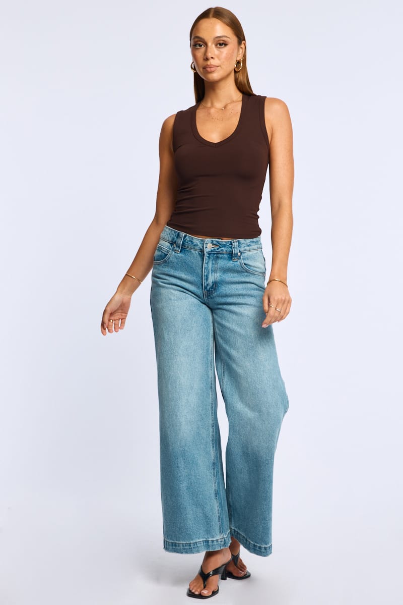 Brown Tank Sleeveless V-neck for Ally Fashion