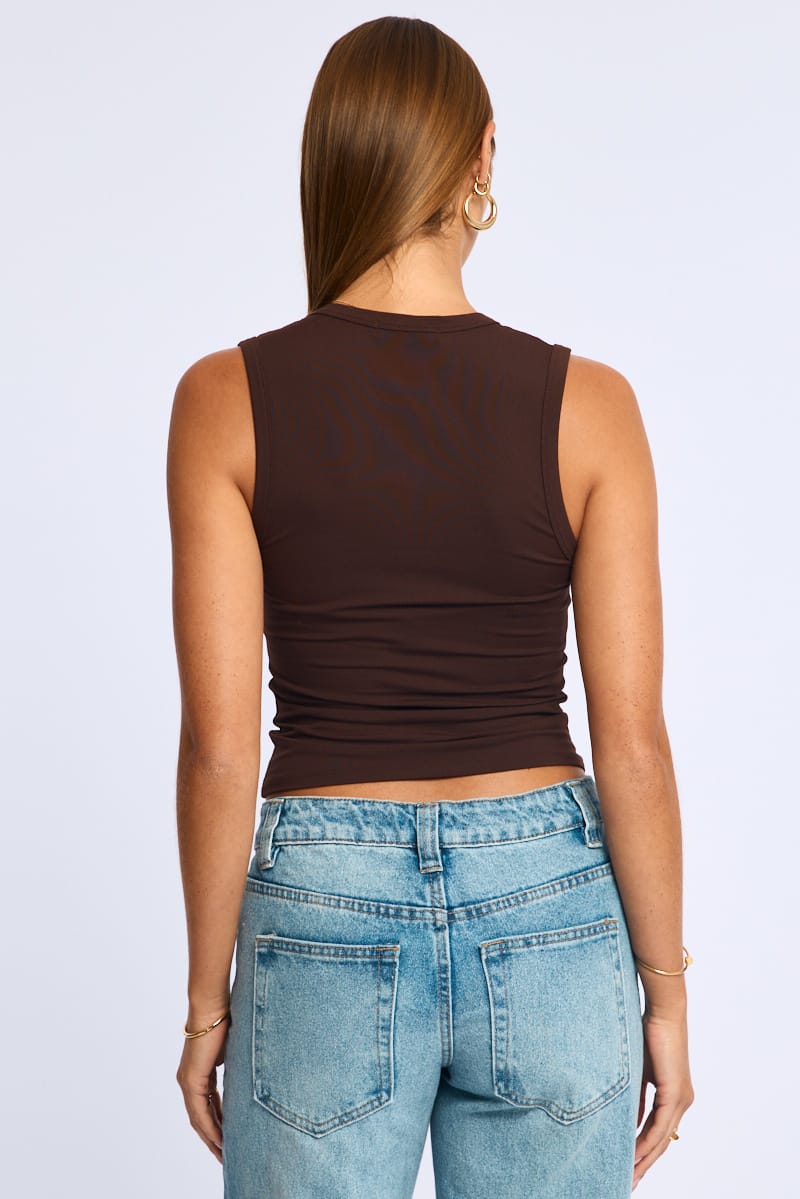 Brown Tank Sleeveless V-neck for Ally Fashion
