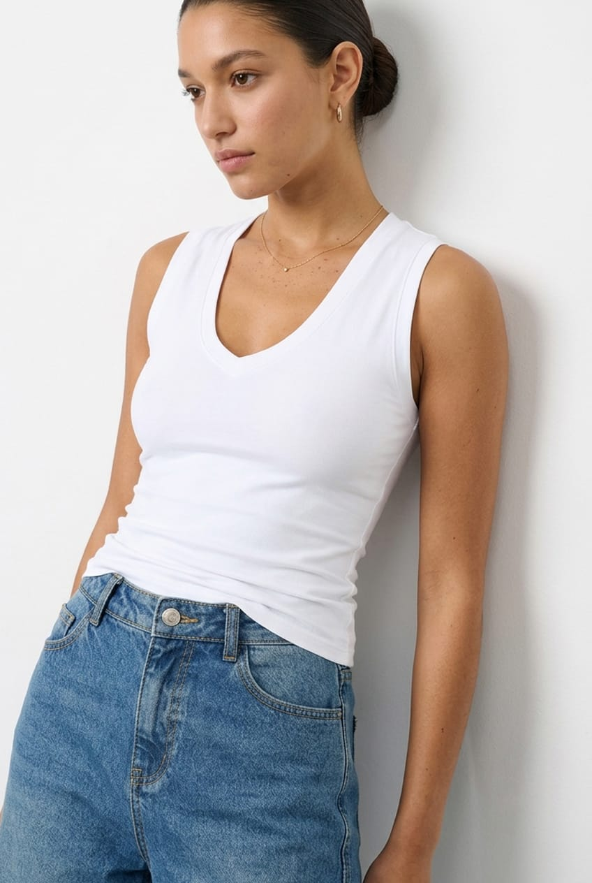 White Tank Sleeveless V-neck for Ally Fashion