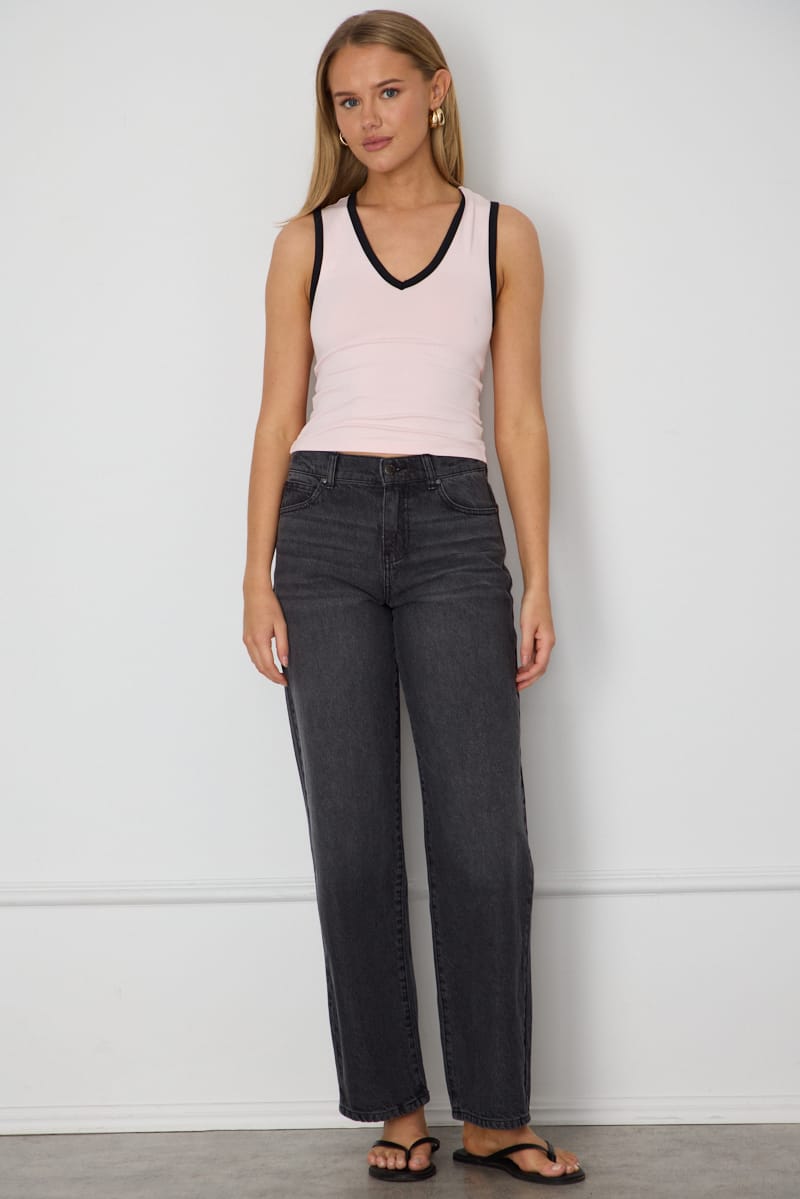 Pink Contrast Tank V-neck Supersoft Fabric Slim Fit for Ally Fashion