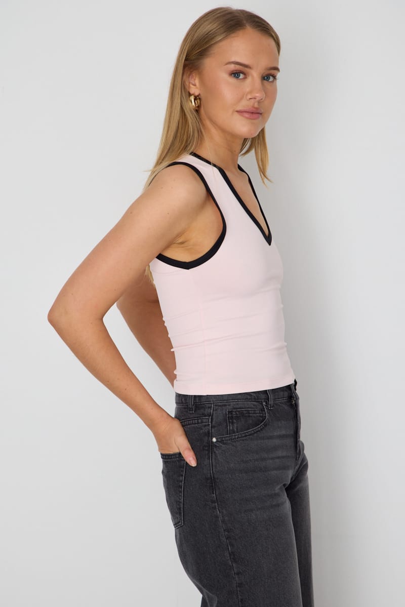 Pink Contrast Tank V-neck Supersoft Fabric Slim Fit for Ally Fashion