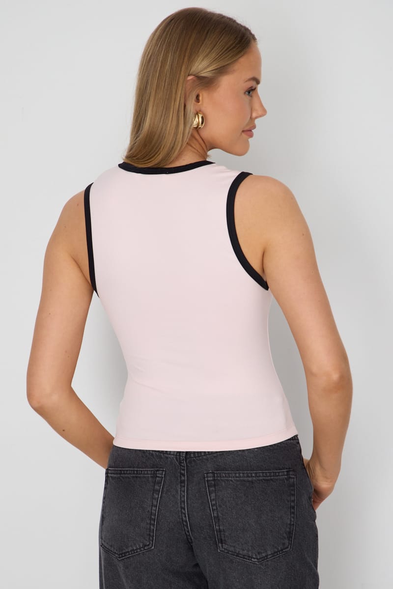 Pink Contrast Tank V-neck Supersoft Fabric Slim Fit for Ally Fashion