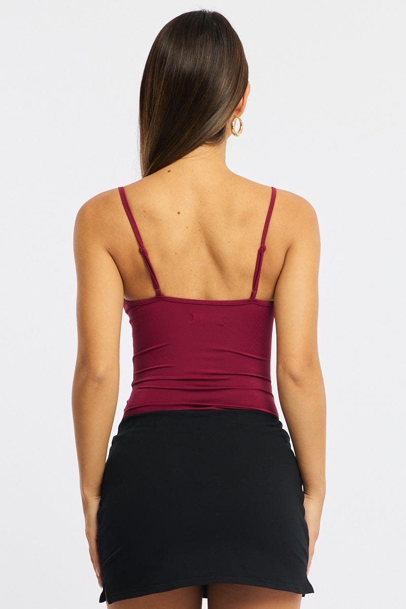 Red Bodysuit Singlet V-neck Supersoft for Ally Fashion