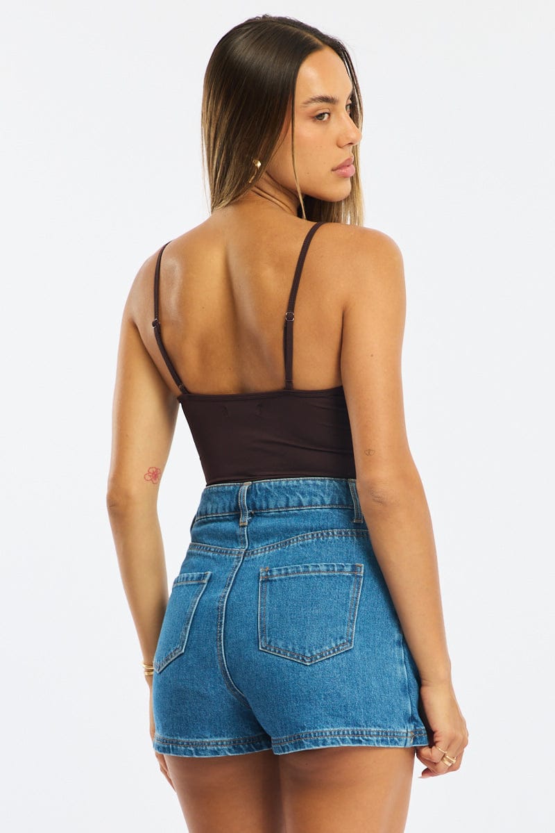 Brown Bodysuit Singlet V-neck Supersoft for Ally Fashion