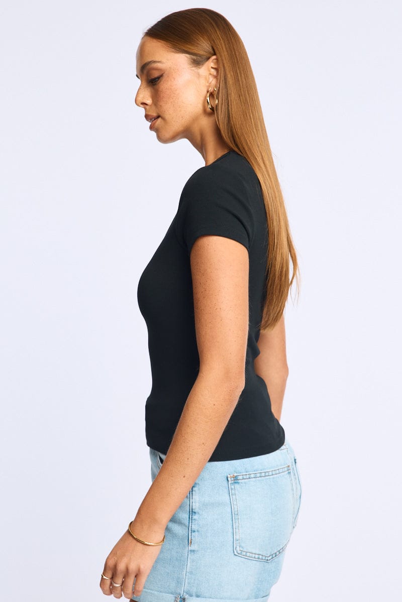 Black T-shirt Short Sleeve for Ally Fashion
