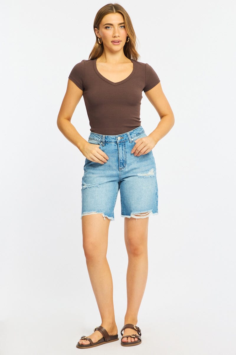 Brown T-shirt Short Sleeve for Ally Fashion